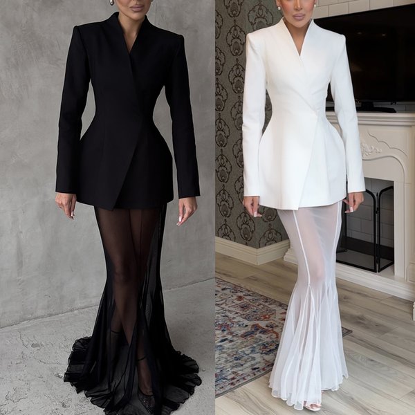 New Long Sleeved Satin Top Suit INS Loose Elastic Mesh Skirt Two Piece Suit