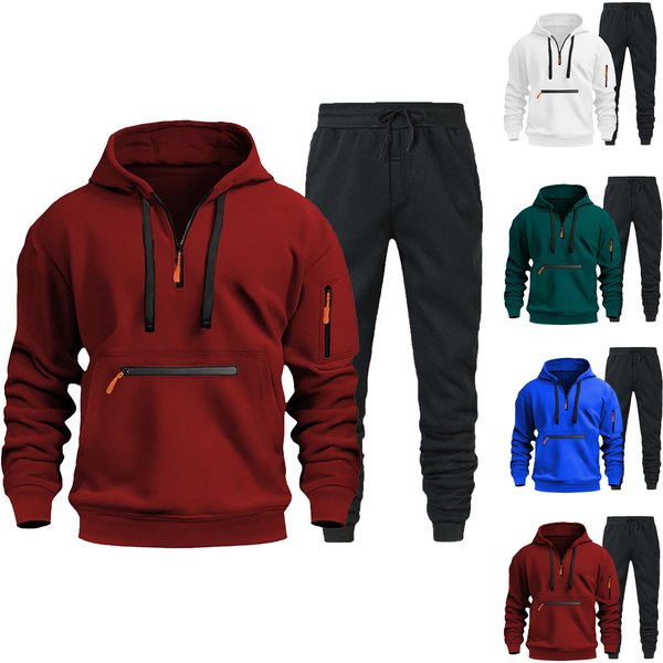 Men's Hoodie Hoodie Zipper Multi-Pocket Zipper Pullover Sports Casual Hoodie Set-image