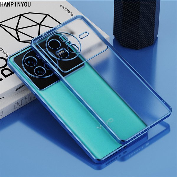 For Vivo X80 X70 Pro Plus Straight Edge Plating Frame Matte Transparent Soft Tpu Airbag Anti-Drop Lens Full Cover Case S-image