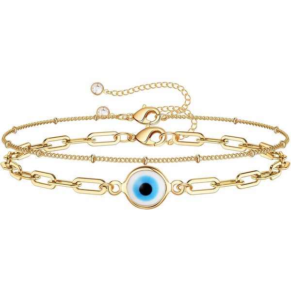 Women's Jewelry Simple Chain Bracelet Fashionable Mix And Match Double Layer Alloy Jewelry Cute Evil Eye Anklet-image
