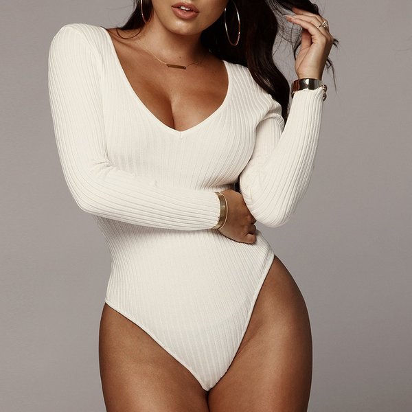 Women's Clothing Ebay Cross-Border Supply V-Neck Long-Sleeved Ribbed Jumpsuit Autumn And Winter Women's Clothing-image