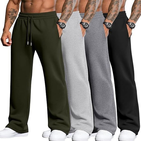 4-Pack Men's Oversized Long Sweatpants For Sports, Jogging, Loose Fit Casual Drawstring Wide Leg Pants-image