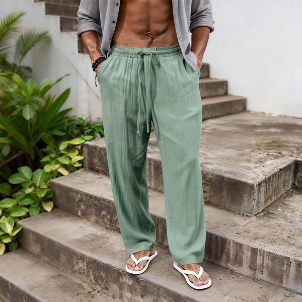 Breathable Linen Cotton Men's Pants – Loose-Fit Casual Straight Leg Trousers For Summer (S-5Xl, 10 Colors)-image
