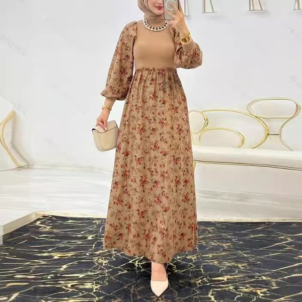 Women's Clothing Ladies Knitted Flower Print Fashion Temperament Elegant Dress-image