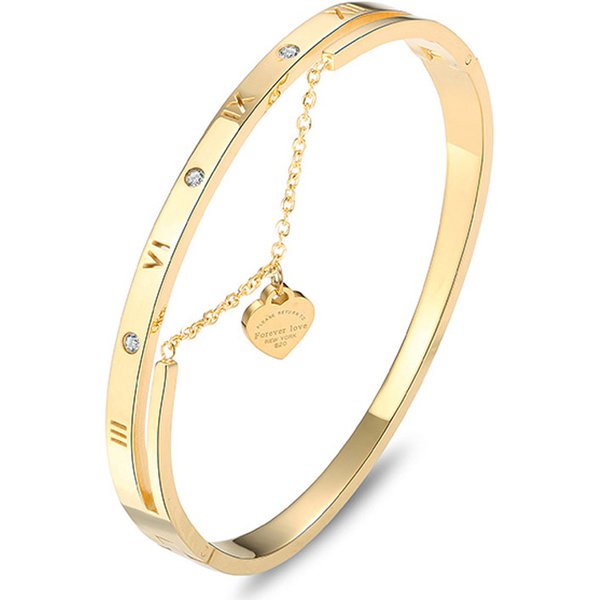 Women's Jewelry Fashion Ladies Titanium Steel Bracelet Roman Numeral Love Pendant Temperament Versatile Bracelet Popular Jewelry