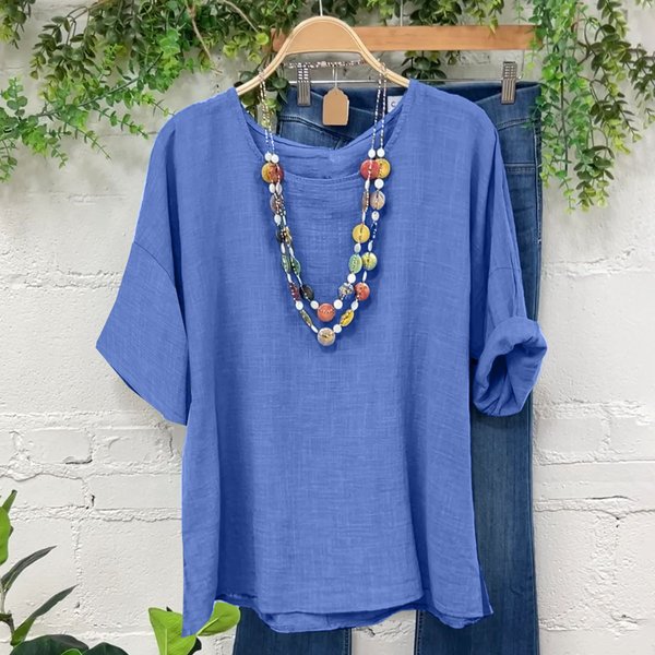 Women's Clothing Casual Split Cotton And Linen Tops And Blouses-image