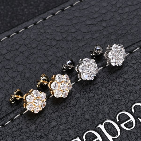 Women's Jewelry Hip Hop New Flower Full Diamond Personality Earrings Jewelry High End Zircon Men's Earrings-image