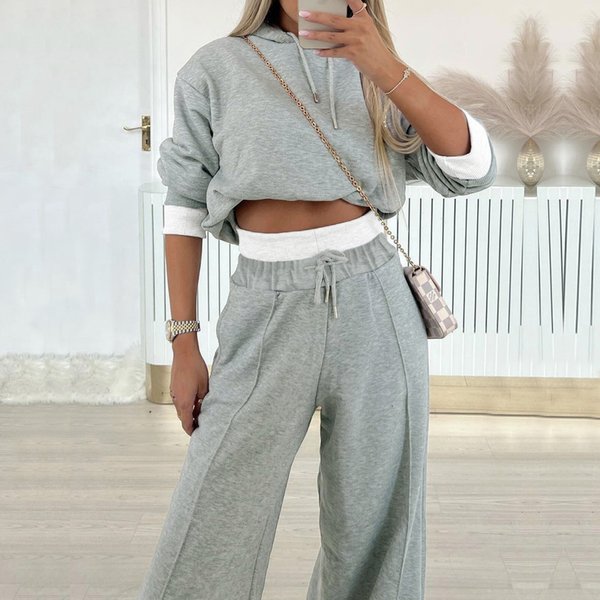 Women's Clothing Early Spring Outfit Suit 2024 Spring New Women's Casual Hooded Sweatshirt Sports Wide Leg Pants Two Piece Suit-image