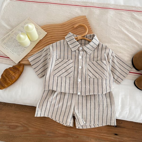Mother & Kids Ins Baby And Toddler Suit Original Plaid Casual Short-Sleeved Suit For Boys And Girls Baby Summer Cotton Two-Piece Suit-image
