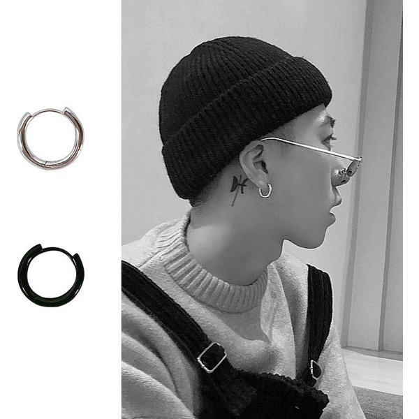 Korean Style Bold Earrings Jewelry For Women Black Stainless Steel Trendy Men Personality Hip-Hop Fashion Ear Cuffs-image