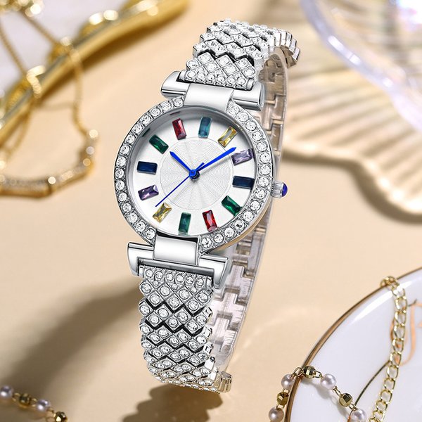 Montre à Quartz éTanche Pour Femme, EntièRement En Diamant, Sept Couleurs, Tendance, Kuaishou Proxy-image