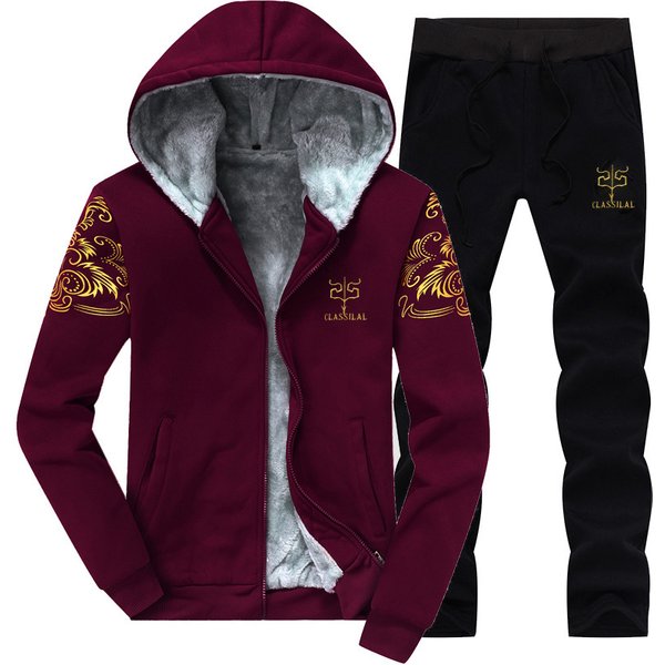 Men's Clothing Youth Winter Plus Velvet Thickened Two-piece Casual Hooded Cardigan Trendy Men's Sports Leisure Plus Velvet Suit