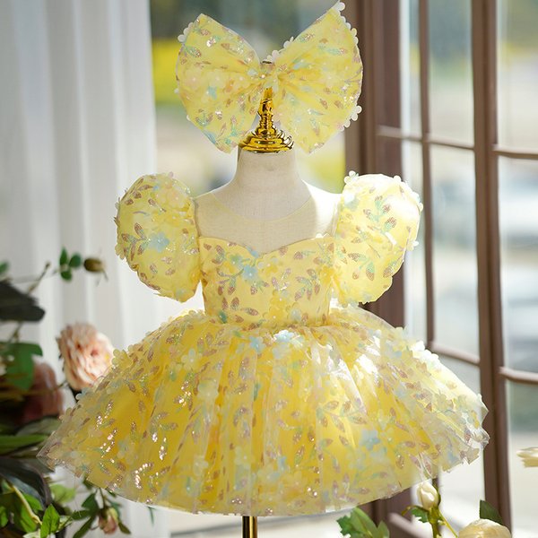 Girls Dress Little Host One Year Old Princess Dress High End Model Catwalk Performance Children's Birthday Piano Performance Dress