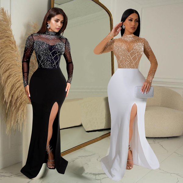 Women's Clothing Wear Hot Diamond Slit Long Dress New