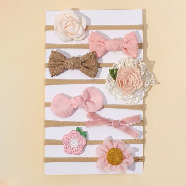 New Children's Headwear Multicolor Bow Flower Baby Fine Hair Belt Fleshy Baby Soft Hair Rings 8-Piece Set-image