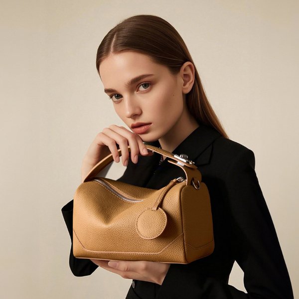 Togo First Layer Cowhide Women's Bag Fashionable Genuine Leather Boston Bag Versatile Trendy Handbag Messenger Bag-image