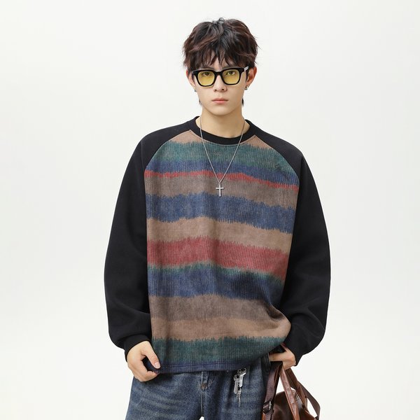 Nordmann American Retro Raglan Sleeve Crew Neck Sweatshirt Unisex Autumn New Trendy Brand Color-Block Gradient Pullover Top