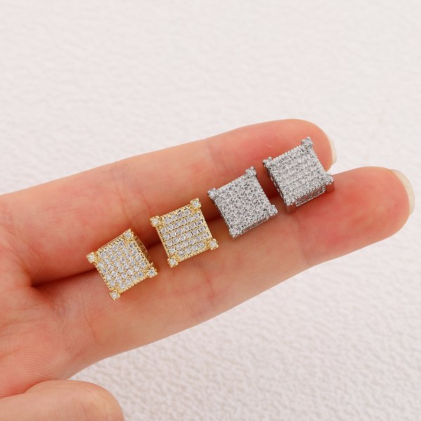Copper Inlaid Zirconia Personality Trendy Men's Square Earrings Fashion Light Luxury Full Diamond Hip Hop Ear Jewelry