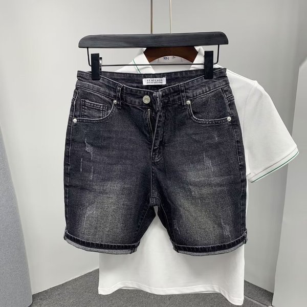 Men's Clothing Men's Washed Fashion Denim Shorts Summer Thin Mid-Length Loose Straight Sports Pants Street Versatile-image