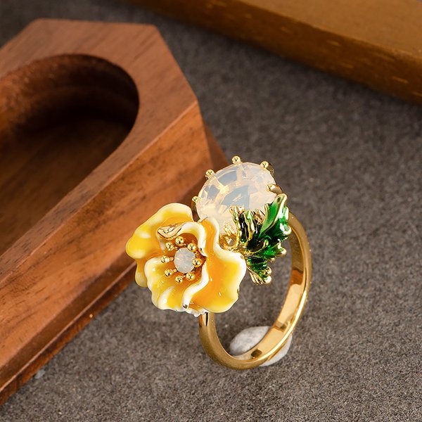 French Elegant Oil Drop Flower Zircon Open Ring Female Light Luxury Fashion High End Fat Hand Adjustable Index Finger Ring-image