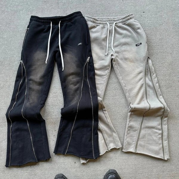 Men's Clothing Retro Zipper Design Sense Washed Sweatpants Men And Women European And American Casual Pants High Street Loose Trousers