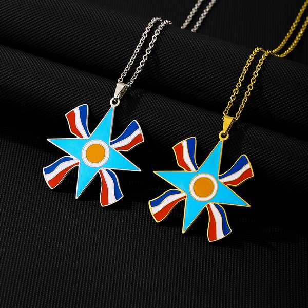 Assyrian Flag Necklace – Oil Drop Ethnic Couple Jewelry In Stainless Steel & Titanium-image