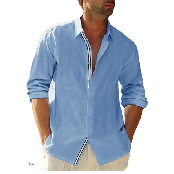 Man's Clothing Men's Loose Colored Shirt Linen Lapel Long Sleeve Casual Shirt For Men-image