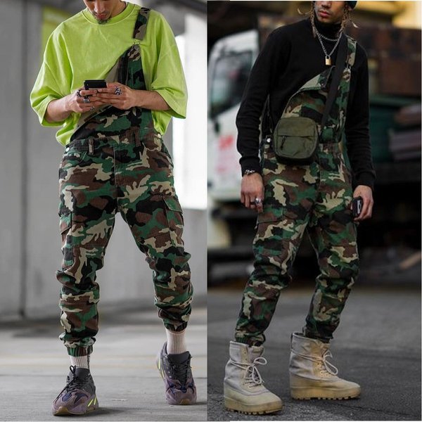 Men's 2024 New Autumn Camouflage Ribbed Overalls Casual Trousers Overalls Ins Jeans-image