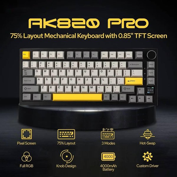 Azz AK820/AK820Pro Gaming Mechanical Bluetooth 5.1/Wireless/C-Wired Customized Keyboard With Knob Hot Swapping Gasket