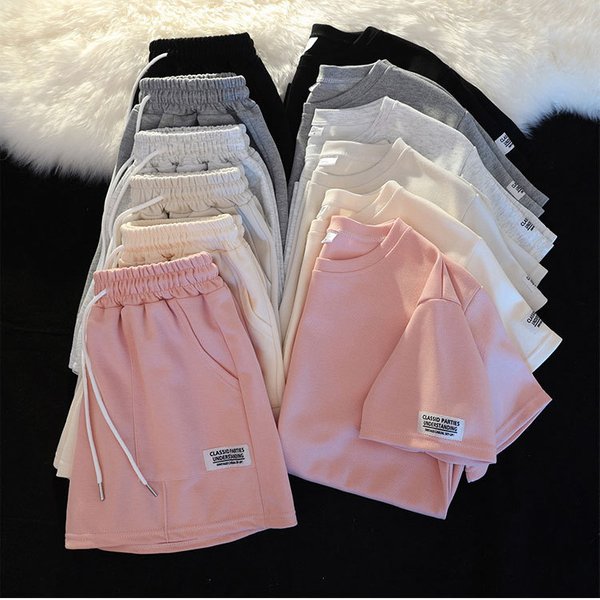 Women's Clothing Short Sleeves Casual Sports Summer Loose Two Piece Suit Fashion-image