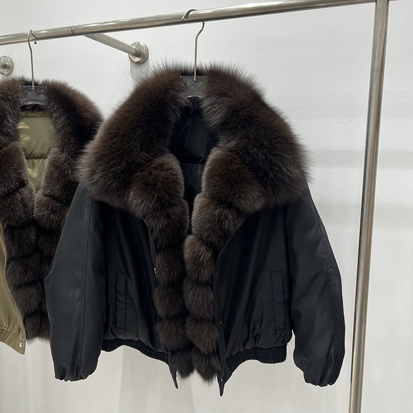 Luxury Fox Fur Collar Down Coat – Women’s Long Puffer Jacket With Detachable Hood (Purple, Army Green, Black, Beige, S-L, Winter Warmth)