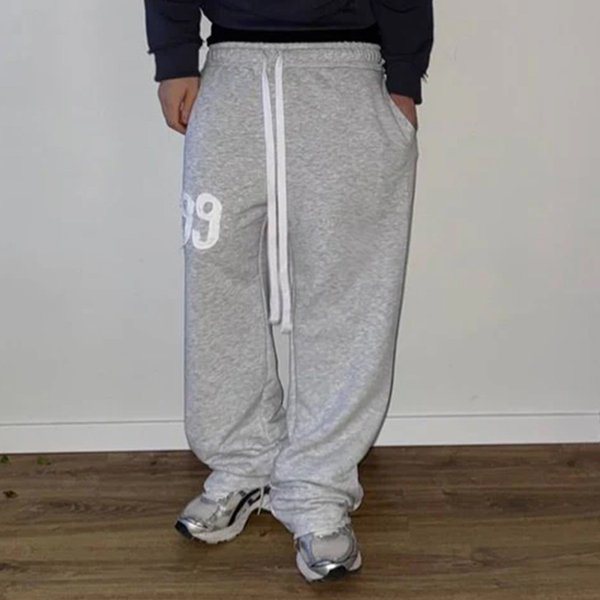 Streetwear Hip Hop Sweatpants – Digital Patchwork Loose Fit Joggers For Men (Black/Grey) – Urban Street Style & Comfort-image