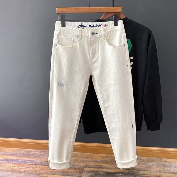 Men's Clothing Jeans For Men, Slim Fitting, Skinny Feet, Embroidery, Elastic, Trendy, Versatile, Youth, Spring And Summer Long Pants-image