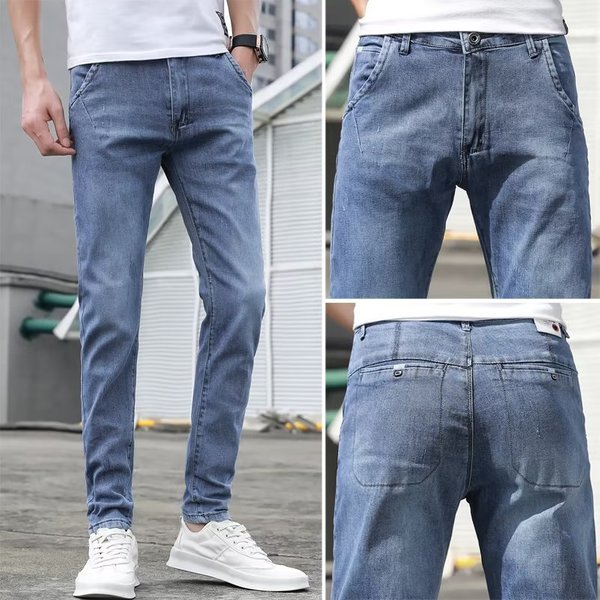 Men's Clothing New Loose Stretch Jeans Men's Version Slim Fit Skinny Nine Points Student Casual Versatile Long Pants Men-image