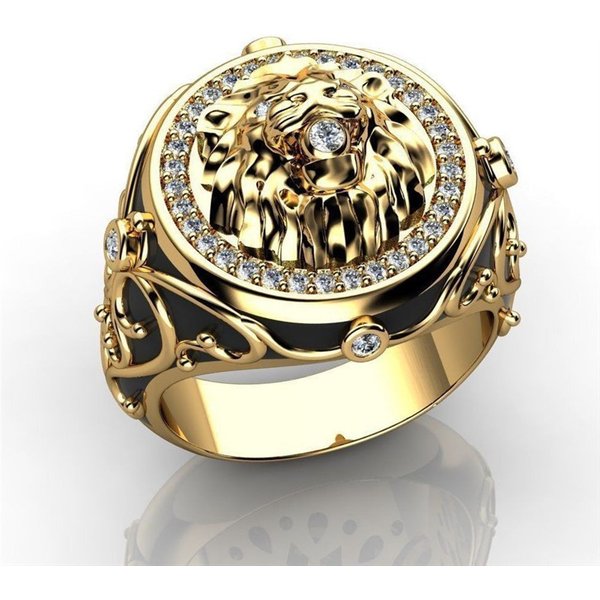Popular Full Diamond Zircon Lion Ring Alloy Ring Punk Style Gold Plated Engagement Ring For Men And Women-image