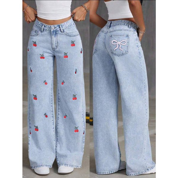 Women's Clothing Summer New Jeans Women's Clothing Hot Selling High Waist Straight Loose Long Pants-image