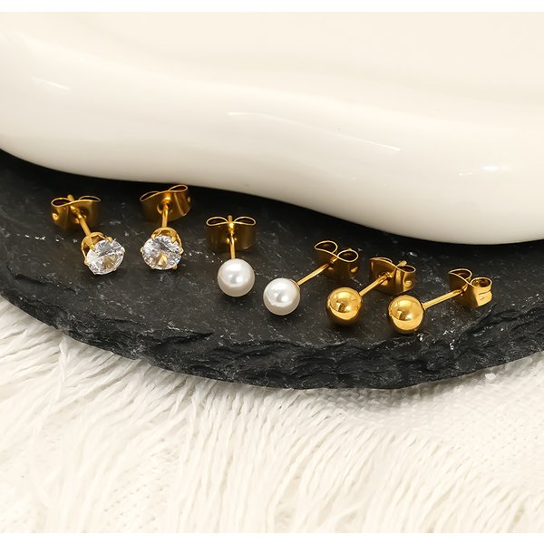 Earrings Unisex Jewelry Fashion Titanium Steel Zircon Pearl Steel Bead Earrings Niche Light Luxury Earrings