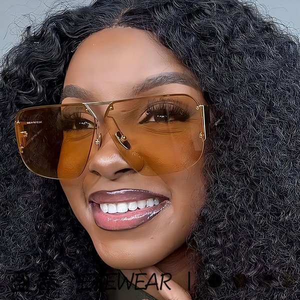 Retro Aviator Sunglasses For Women - UV400 Protection Metal Semi-Rimmed Cat Eye Sunglasses, Fashion Oversized Pilot Shades For Driving-image
