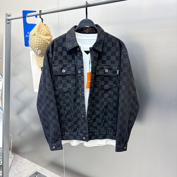 Men's Clothing Spring Jacket Digital Plaid Coat Men's Fashion Plaid Denim Jacket Trend B2BJE1199-image