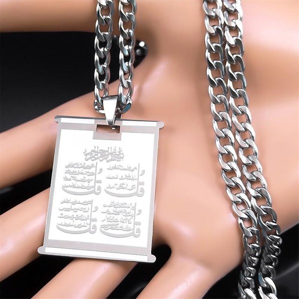 Stainless Steel Quran Arabic Necklace Islamic Muslim Islam God Allah Silver Color Necklaces Men Jewelry