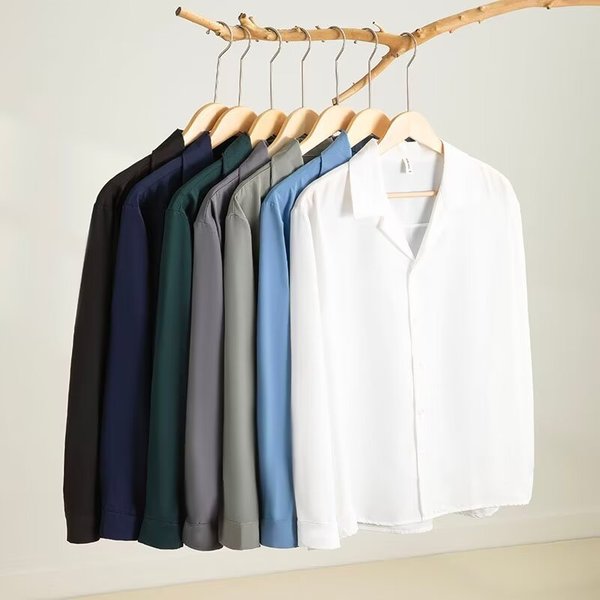 Ct Long Sleeve For Men, Spring And Autumn Korean Style, Trendy Solid Color Shirt, Slim Fit, Plus Size, Office Work-image