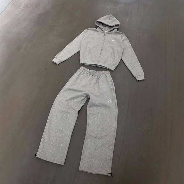 Streetwear Zip-Up Hoodie & Pants Set – Printed Unisex Tracksuit (S-XXXL, Gray/Blue) – Slim Fit Pullover With Matching Joggers-image