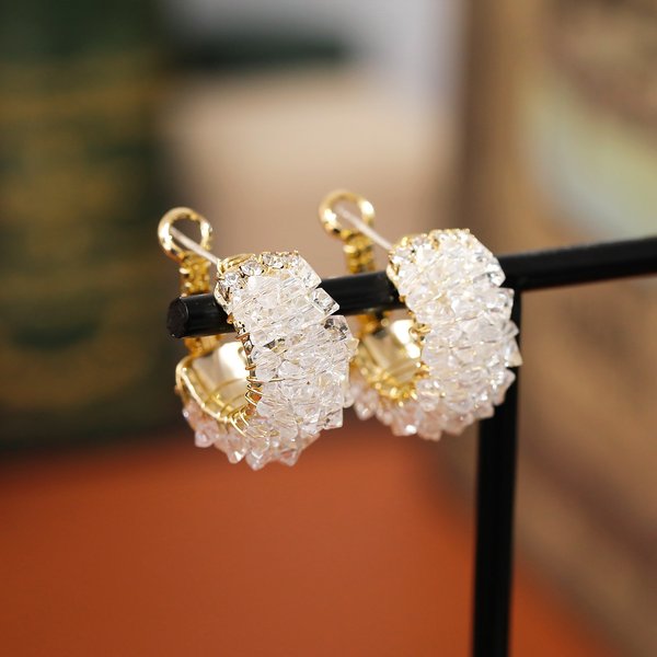 Blingbling High-end Exquisite Zircon Super Fairy Full Diamond Crystal Ear Clips Girl's Elegant Earrings