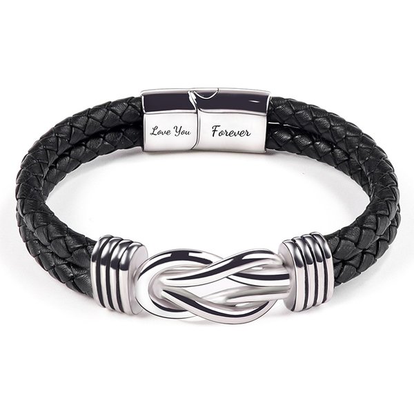 Men's Jewelry Leather Bracelet Engraved Love You Forever Stainless Steel Magnetic Double Layer Twist Bracelet-image