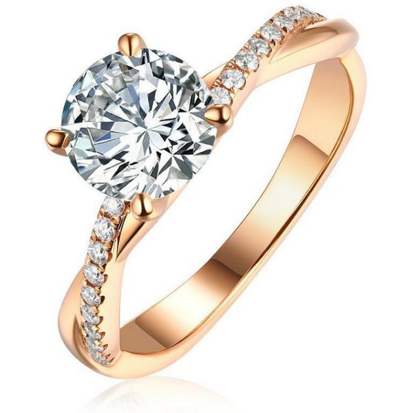 Gold Plated Zircon Ring For Women Classic Fashion Inlaid Round Shape Single Ring Stylish Accessory