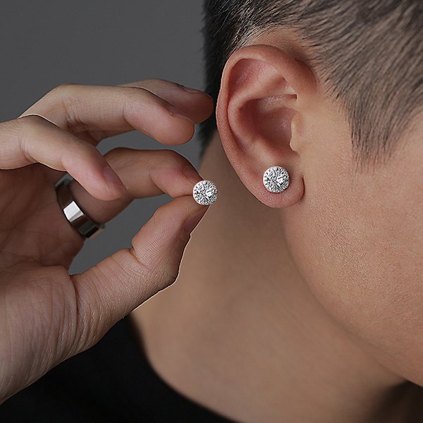 Alloy Men's Zircon Stud Earrings Niche Personality Ins Cool Style Minimalist Design Fashion Versatile Trendy Accessories-image