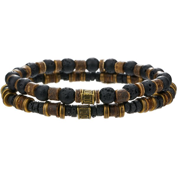 Elastic Volcanic Stone Bracelet Combination Retro Fashion Wood Chip Coconut Shell Men's Stacking Bracelets Hand Jewelry Women-image
