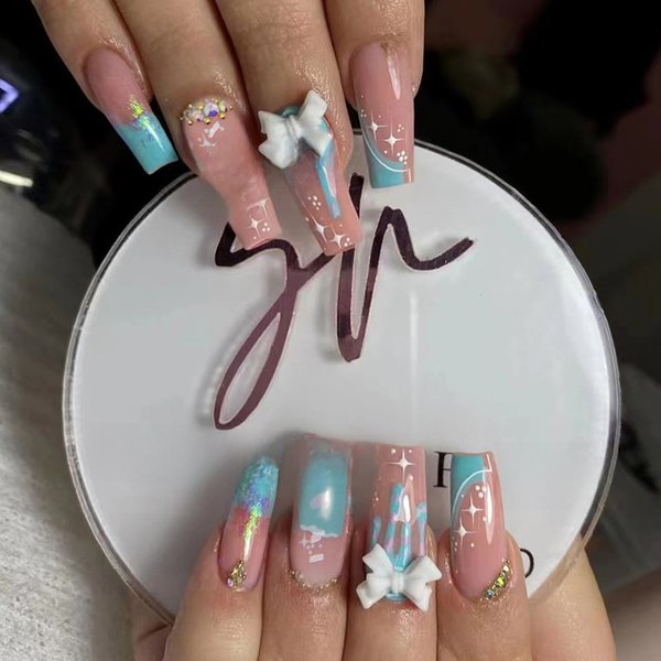 Nails Art & Tools Cute Fresh Summer Ice Cream Nail Art Sweet Girl Bow Diamond Wear Armor Wholesale Small Fresh Armor