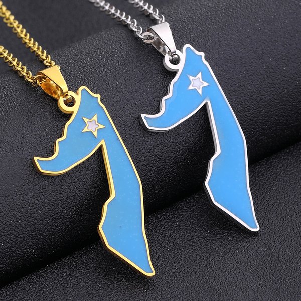 Stainless Steel Somali Oil Drop Map Necklace Female Ethnic Style Geometric Pendant Clavicle Chain Trend Accessories