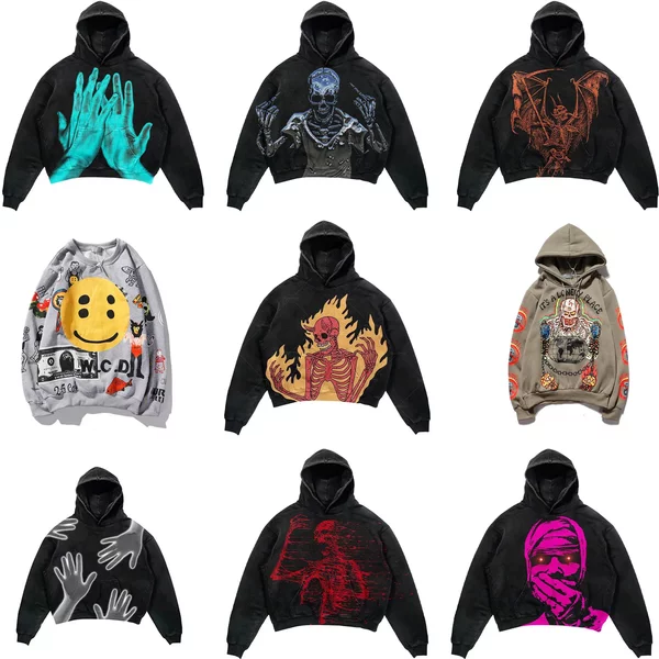 Men's Designer Y2K Skeleton Sweatshirts Loose Fleece Hooded For Men And Women High Street Casual Oversized Hoodies-image